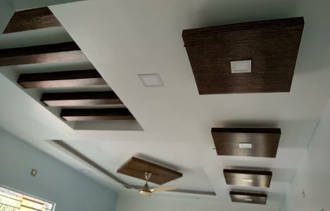 ColourDrive-Gyproc  Wooden Strapes  Home Office False Ceiling Design & Painting for Living Room